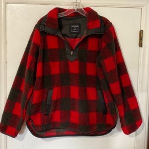 Abercrombie and Fitch Buffalo check Sherpa quarter zip pullover